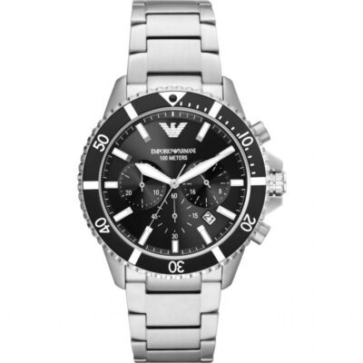 Emporio Armani Men's Diver Chronograph Black Dial Stainless Steel Watch - AR11360